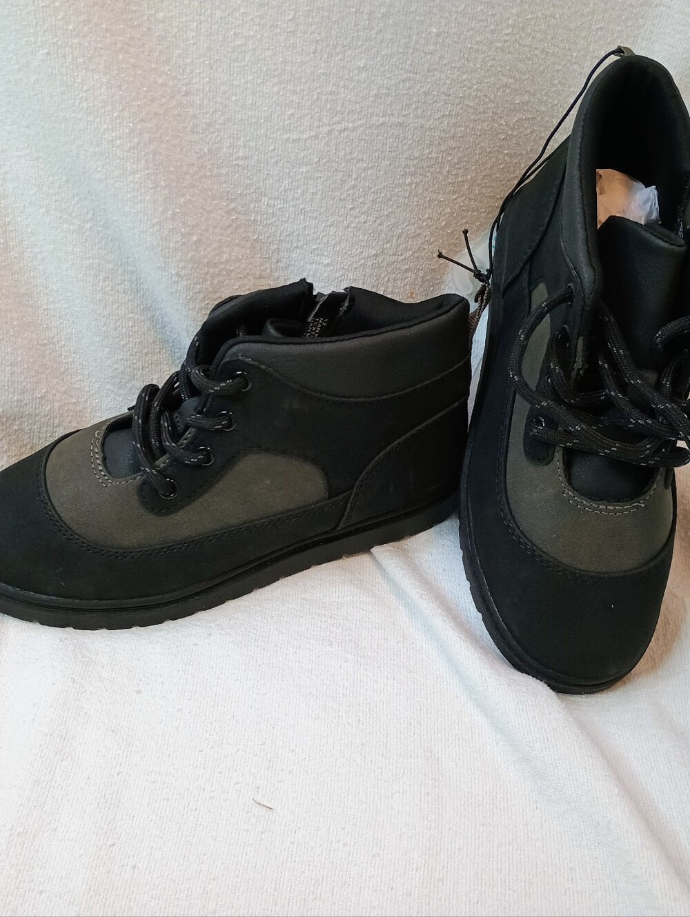 Little Boy 12 Black/Grey Lace-Up & Zip Ankle Boots Cat & Jack New